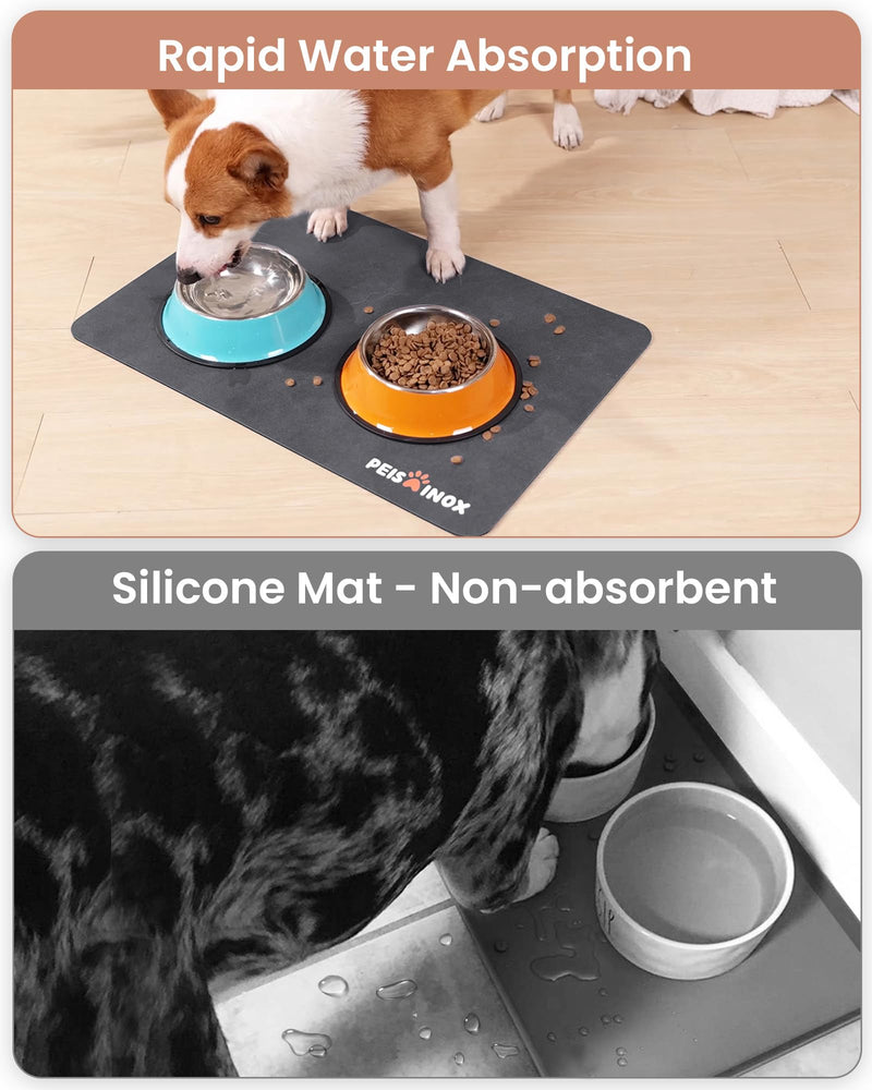 Cat Dog Food Mat, Rapid Water Absorption Dog Mat for Food and Water,100% Waterproof Cat Dog Bowl Mat, Pet Food Mat for Messy Drinkers to Protect Floors, Pet Accessories Supplies 12"x20" Dark Grey - PawsPlanet Australia