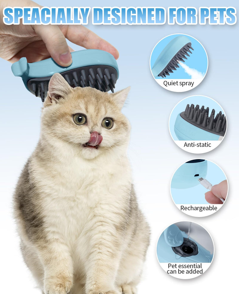 Cat Steam Brush for Shedding - 3 in 1 Steamy Cat Brushes for Grooming and Massage - Whales Shaped Cats Brush with Steam for Dogs, Removing Tangled and Loose Hair (Blue) Blue - PawsPlanet Australia