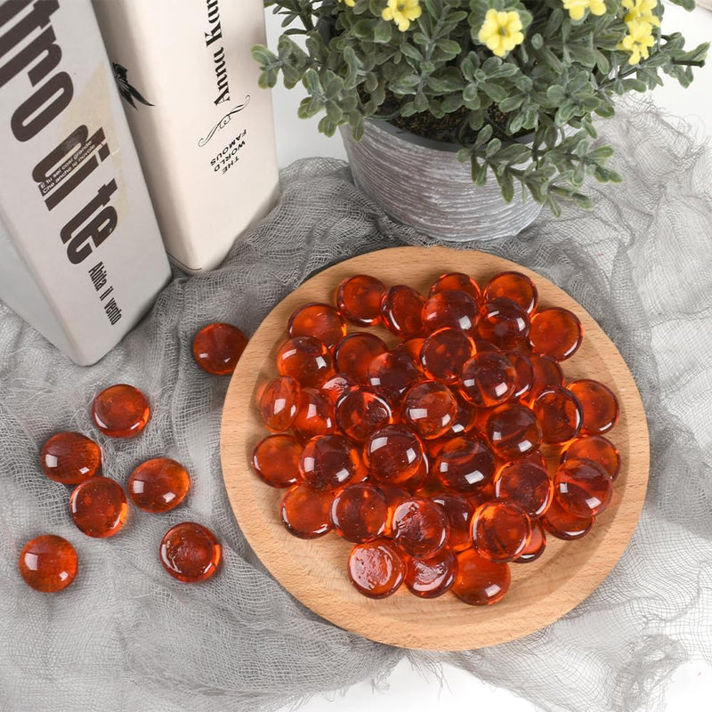 HUIANER Flat Glass Marbles 1lb, 100PCS Orange Flat Gems Glass Beads for Vase Filler Garden Aquarium Fish Tank Pebbles Table Floral Decoration - PawsPlanet Australia