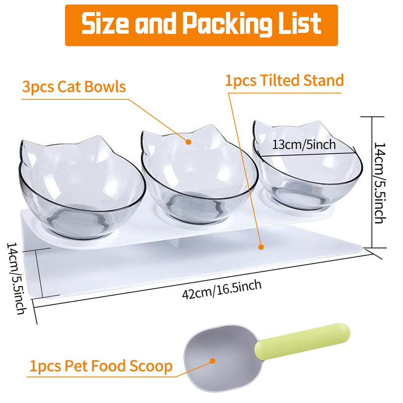 3pcs Transparent Cat Bowls with1 Stand 1 Scoop, 15°Tilted Pet Neck Protective Bowl Anti Vomiting, Detachable Elevated Food Feeder, Anti Over-turned and Spill Kitten Bowl for Feeding, Water Supplies - PawsPlanet Australia