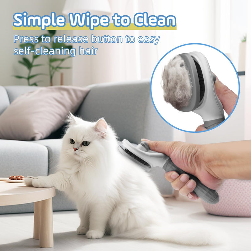 Cat Brush,Self Cleaning Dog Brush for Shedding,Skin Friendly Cat Brushes for Indoor Cats Shedding Massage Grooming,Deshedding Dog Slicker Brush for Cats Loose Fur Long&Short Hair Removal Grey - PawsPlanet Australia
