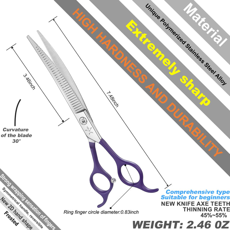 High-end Professional Dog Grooming Curved Thinning Scissors Teeth Blending Shears Pet Texturizing Thinner Blender Shears 7 Inch Extremely Very Sharp Made Of Stainless Steel Alloy For Dog Cat Groomer 7inch Comprehensive Curved Thinning Shears - PawsPlanet Australia