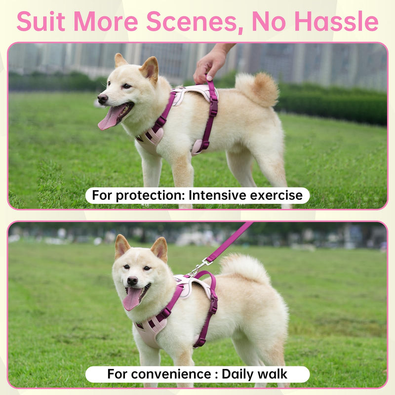 3 in 1 No Pull Dog Harness Leash and Collar Set, Soft Adjustable Dogs Vest Reflective and Comfortable Handle Pink Large L(Neck:19-27",Chest:26-34") 66-87 lbs - PawsPlanet Australia