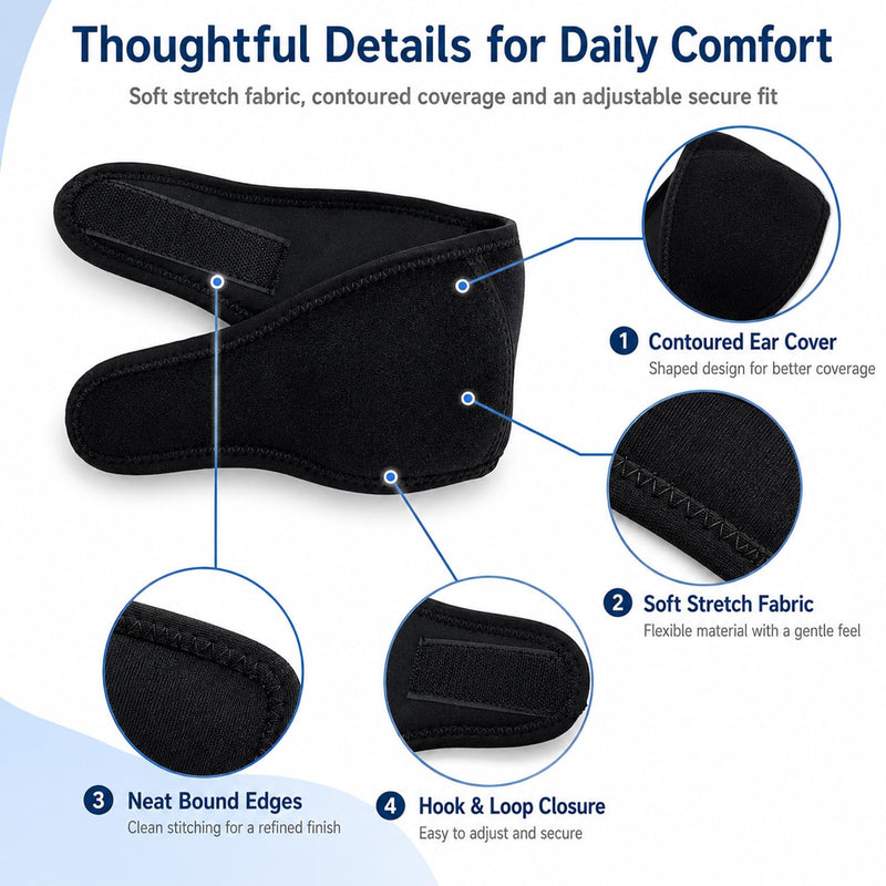 Dog Calming Hood for Noise Reduction, Long Ear Dog Snood for Eating & Drinking, Soft Stretch Ear Cover for Thunder, Fireworks, Grooming, Vet Visits & Car Rides (Black, L) Black