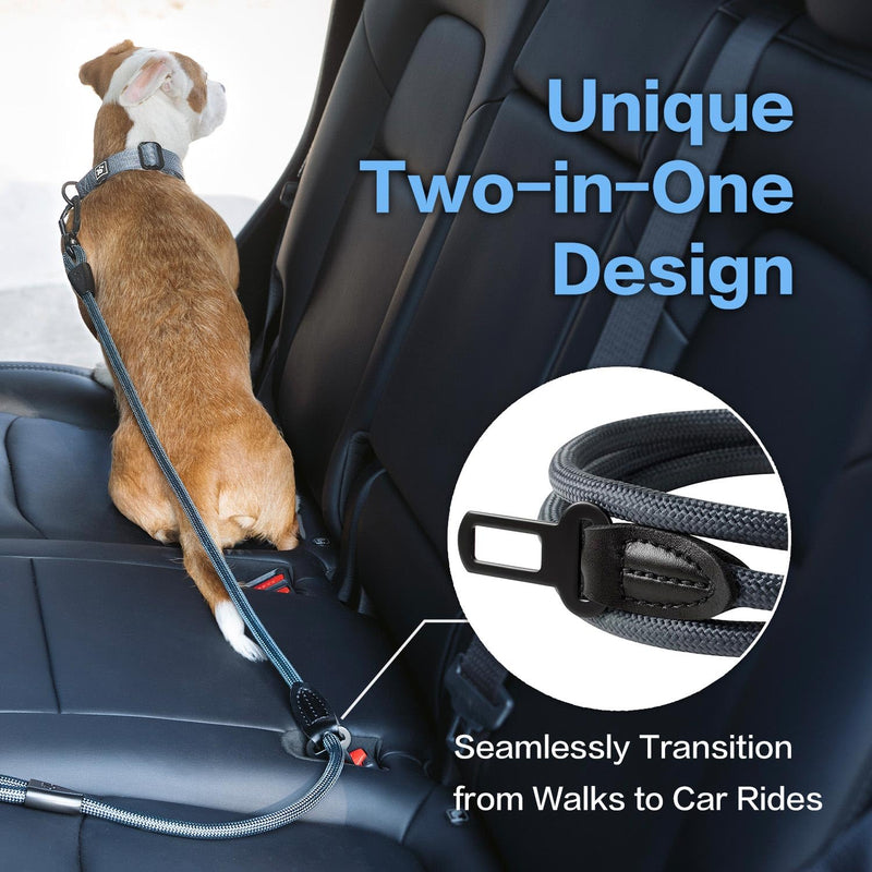 PawsPassion Rope Dog Leash 6 FT, 2-in-1 Heavy Duty Dog Leash with Seat Belt Buckle, Tangle Free 360ｰ Swivel Aviation Aluminum Carabiner, All Metal Hardware, Alloy O-Ring (Nightfall) Nightfall - PawsPlanet Australia