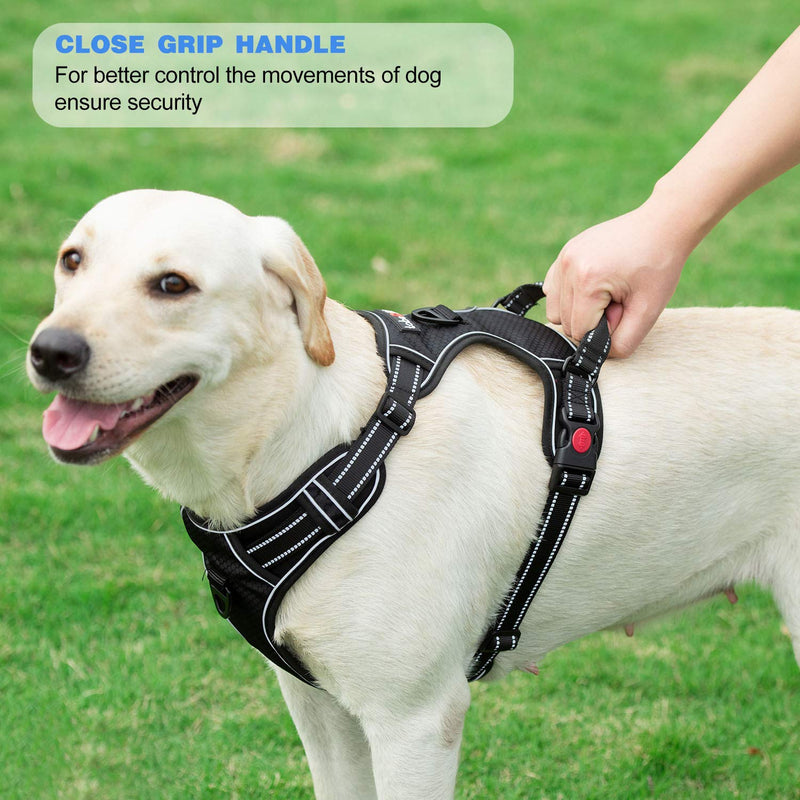 No Pull Dog Harness Adjustable Reflective Oxford Easy Control Medium Large Dog Harness with A Free Heavy Duty 5ft Dog Leash Black Harness+Leash