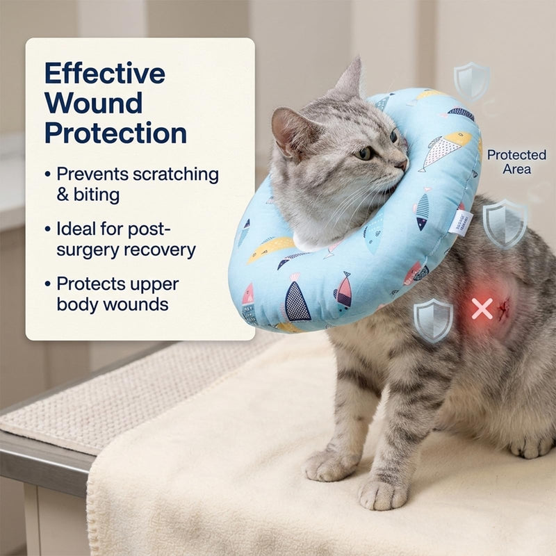 Cat Cone Collar Cute Cat Recovery Cone to Stop Licking Scratching Comfortable Neck Donu Collar Adjustable Soft Lightweight Kitten E-Collar for Small Cats Pet Kittens After Surgery