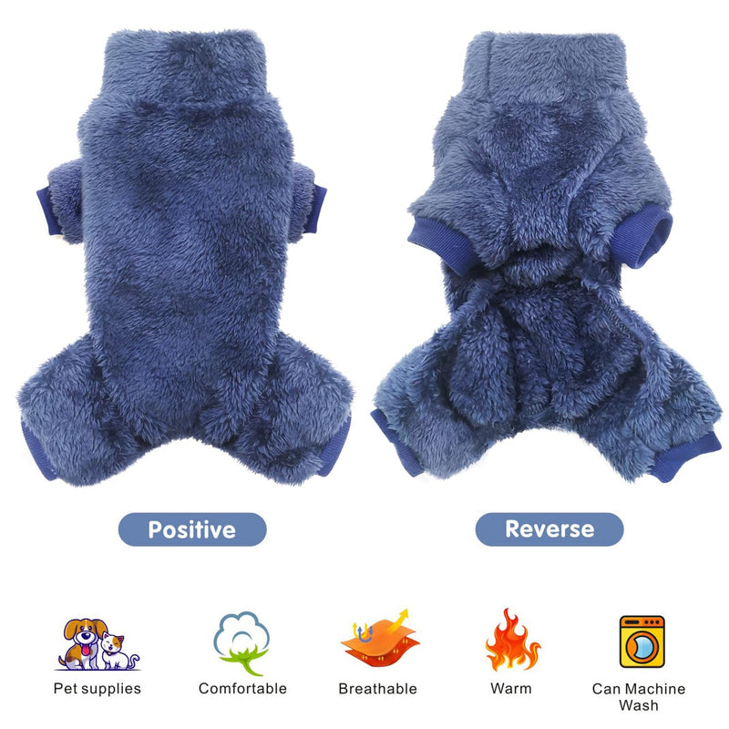 Idepet Velvet Dog Pajamas, Turtleneck Dog Sweater Fuzzy Plush Onesie Soft Cat Apparel Pet Clothes Winter Outfit Doggy Pjs Puppy Jumpsuit for Small Dogs Cats (Navy,M) Medium(Chest:14.1.0") Navy - PawsPlanet Australia