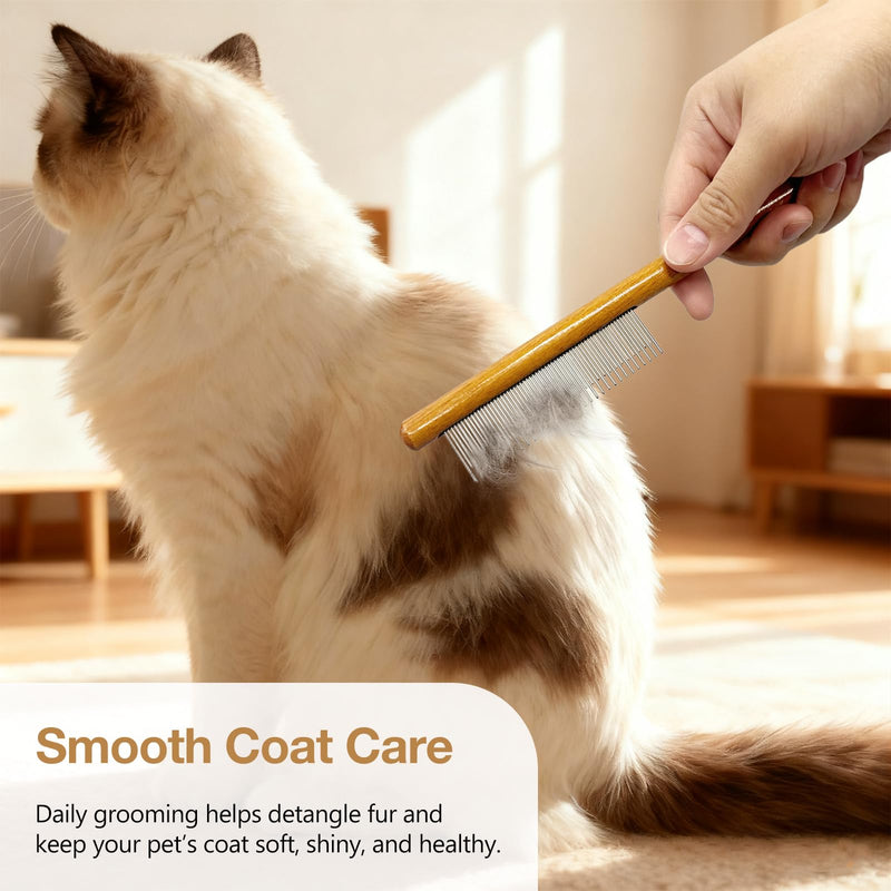 Solid Wood Pet Comb – Fine-Tooth Grooming Tool for Dogs, Cats, and Rabbits, Comfortable Grip and Safe for Skin