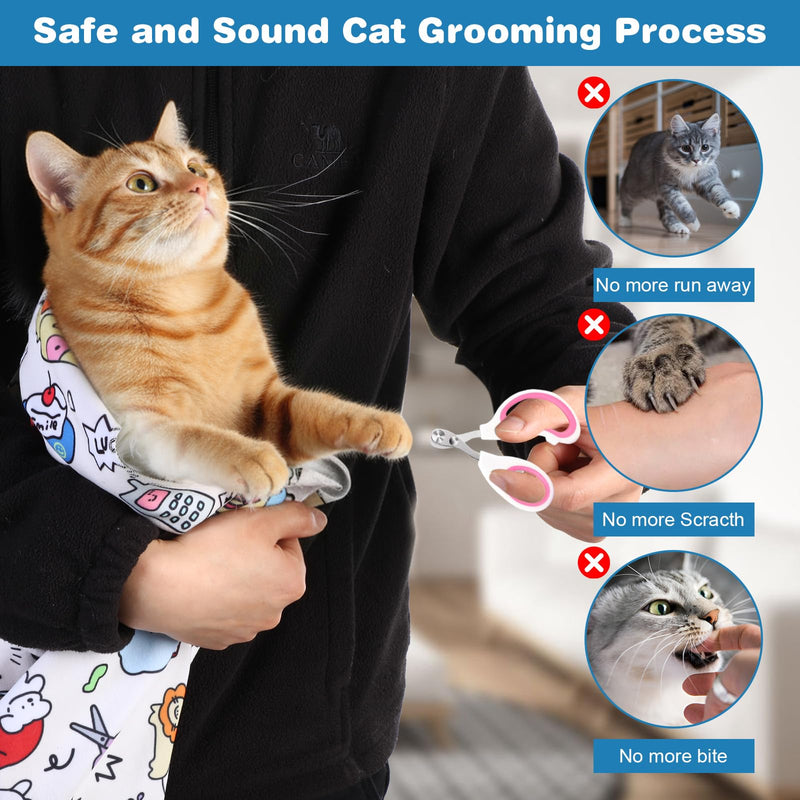 Cat Wrap for Cutting Nails, Self-Adherent 27.6" Large Cat Grooming Wrap Anti-Scratch, Anti-Bite Grooming Swaddle Calm Cozy Restraint Cloth for Nail Trimming (L, Within 16lbs) - PawsPlanet Australia