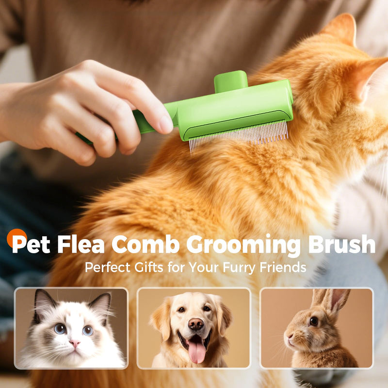 Pet Hair Removal Comb Flea Combs for Cats and Dogs, Pet Flea Comb Grooming Brush with One-Click Release Button, Dog Cat Deshedding Brush for Short & Long Hair (Blue & Green) Blue & Green - PawsPlanet Australia