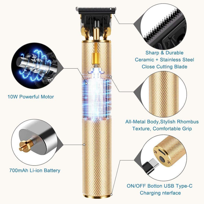 Professional Hair Clippers for Men Electric Haircut Kit Hair Trimmer Grooming Waterproof Rechargeable Close Cutting T Blade Trimmer USB Rechargeable Clippers for Hair Cutting with Guide Combs Gold