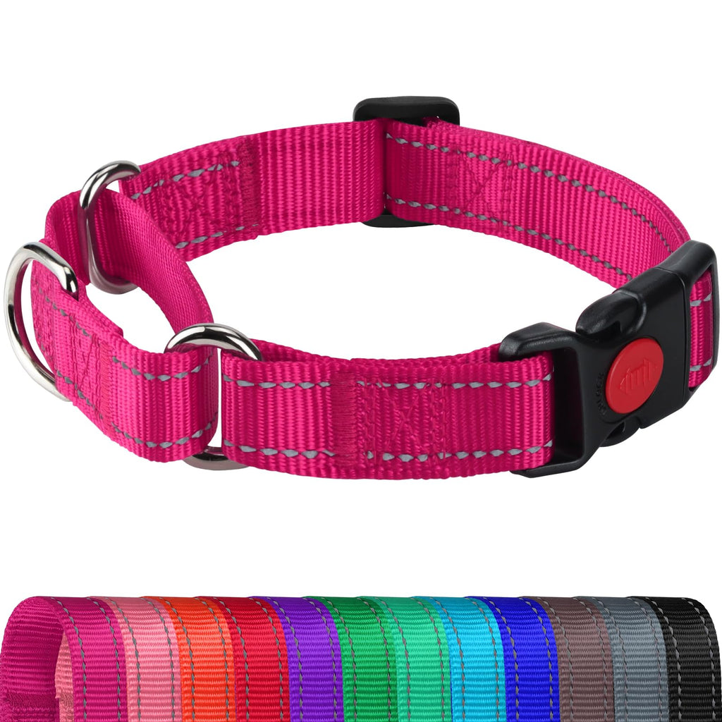 Joytale Martingale Collar for Dogs, Reflective Heavy Duty Dog Collar for Safety, Quick Release Buckle, Adjustable Nylon Collars for Medium Dogs Walking Training, Hotpink,M