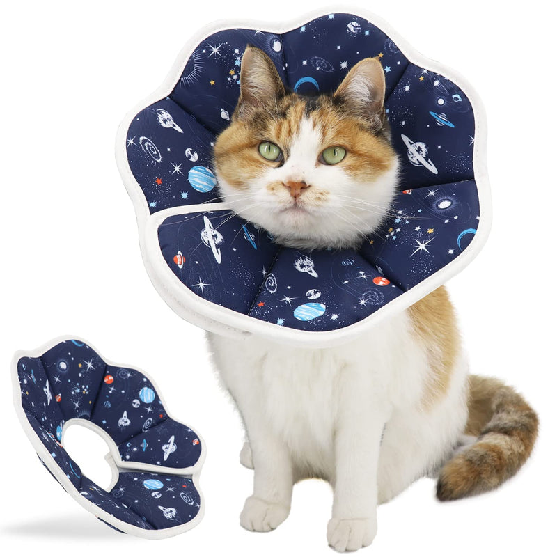 Soft Cat Cone, Adjustable Cat Recovery Collar After Surgery to Prevent Licking Wound, Protective Cat Neck Cone, Comfortable Pet Elizabethan Collar for Cats Kittens and Puppies (Medium) Medium / Planet pattern