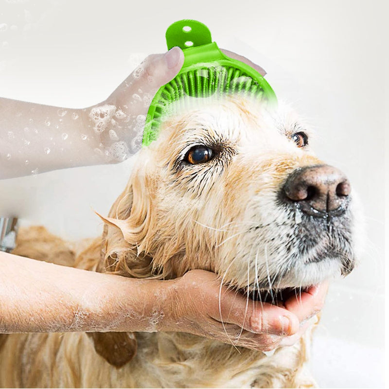 2Pack Dog Bath Brushes, Dog Grooming Brush Pet Bath Brush Scrubber Pet Shampoo Brush Soothing Massage Rubber Comb with Adjustable Ring Handle for Wet Dry Long Short Haired Dogs and Cats 2Pack Green+yellow - PawsPlanet Australia