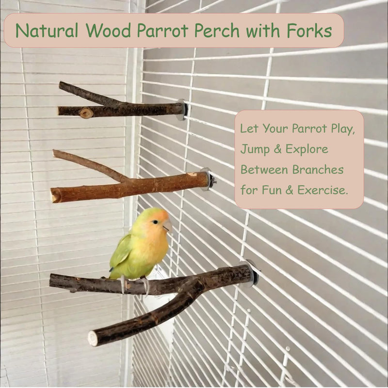 4 Pack Bird Perches for Cage with Natural Wood, ROOJUNE Bird Cage Accessories Bird Perch Platform for Small Medium Parakeets Parrots Conures Cockatiels Finches Lovebirds