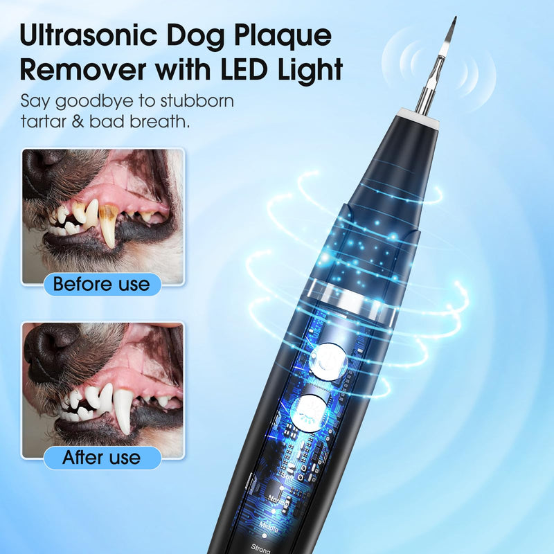 Dog Plaque Remover for Teeth, Pet Teeth Cleaning Products for Tartar & Plaque Off, with LED-Light, Dog Toothbrush for Dental Care, Black