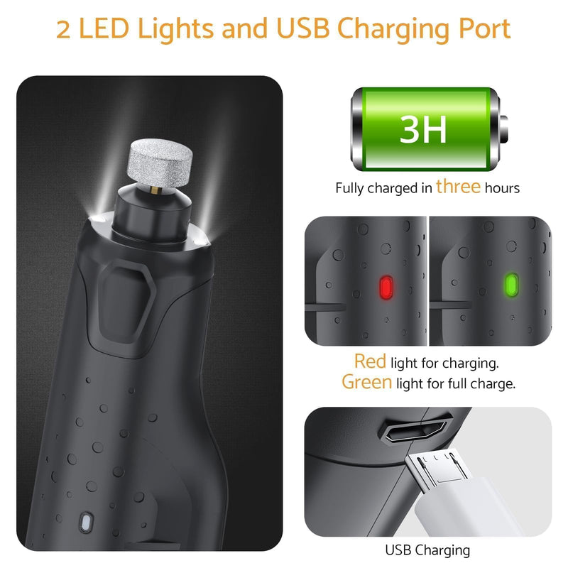 Rechargeable Dog Nail Grinder with 2 LED Lights Quiet 6 Speed Electric Nail Trimmer,Dust Cap,and 3 Grinding Ports for Large,Medium Small Dogs - PawsPlanet Australia