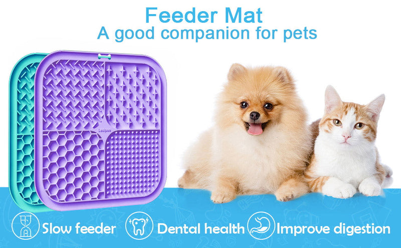 Licking Mat for Dogs & Cats 2 Pack, Slow Feeder Lick Pat, Anxiety Relief Dog Toys Feeding Mat for Butter Yogurt Peanut, Pets Supplies Bathing Grooming Training Calming Mat (Cyan&Purple) Cyan&Purple - PawsPlanet Australia