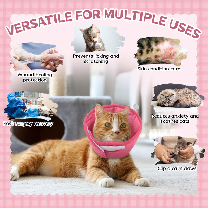 Cat Cone Collar, Soft Cat Cones, Lightweight Pet Recovery Collar For Cats Kittens Puppies After Surgery, Elizabethan Collar To Stop Licking, Adjustable Cat Surgery Collar Anti Scratch Pink M M(9.8-11.8")