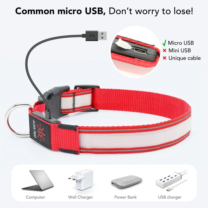 Light Up Dog Collars, LED Dog Collar Rechargeable Waterproof, Full Adjustable Lighted Dog Collar, Glow Dark Dog Collar Light for Night Walking for Small Medium Dogs (Red) Red - PawsPlanet Australia