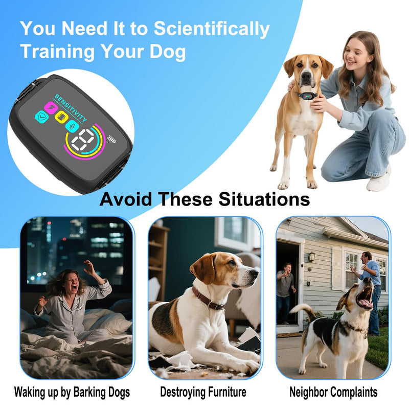 Auto Stop Barking Collar Smart Anti Barking Collar Beep/Vibration/E-Shock Modes Level 8 Sensitivity Rechargeable Training Dog Collar for Large Medium Small Dogs - PawsPlanet Australia
