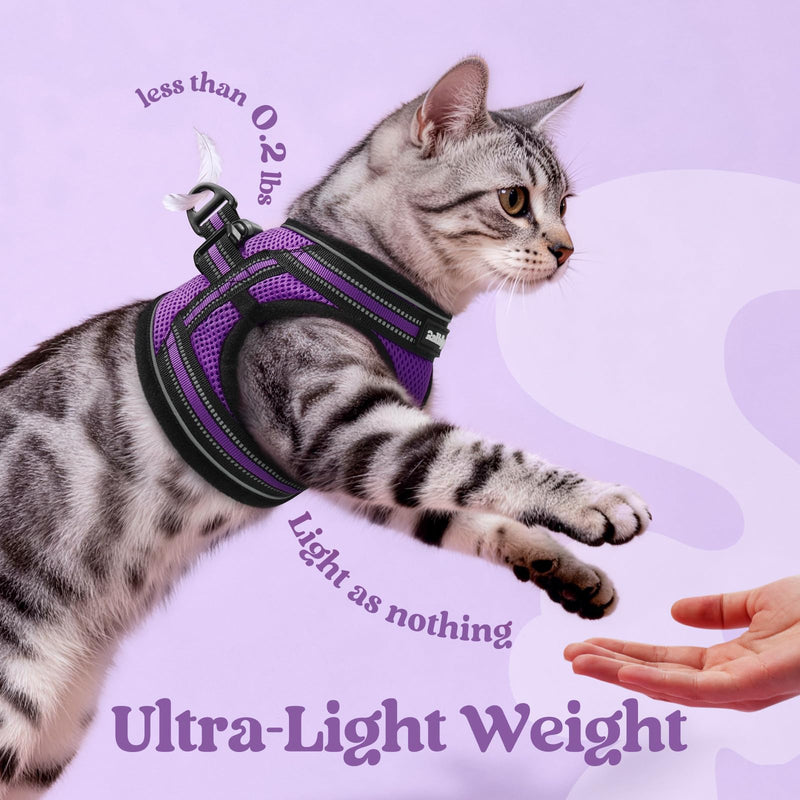 rabbitgoo Cat Harness and Leash Set for Walking Escape Proof, Adjustable Soft Kittens Vest with Reflective Strip for Extra Small Cats, Comfortable Choke-Proof Outdoor Vest Harness, Purple, M M (Pack of 1) - PawsPlanet Australia