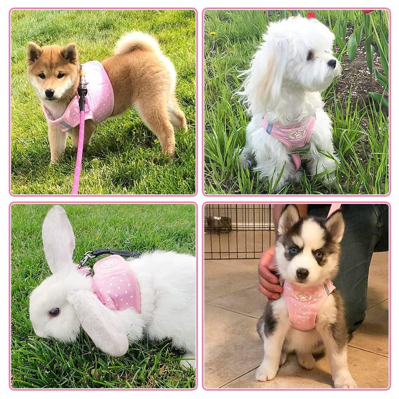 BINGPET Dog Vest Harness for Puppy and Cat, No Pull Adjustable Reflective Step-in Puppy Harness Cute Pink Polka Dot Soft for Small and Medium Dogs - PawsPlanet Australia