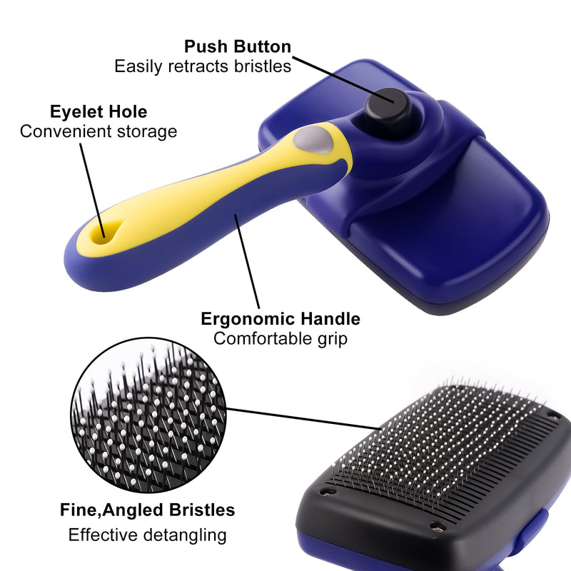 Self Cleaning Dog Slicker Brush - Slicker Brush for Dogs - Gently Removes Loose Undercoat, Mats and Tangled Hair for Dogs and Cats. Dark Blue. - PawsPlanet Australia