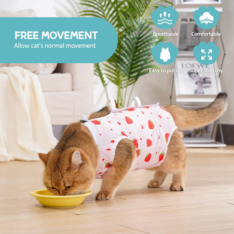 Avont 2 Pack Cat Recovery Suit - Kitten Onesie for Cats After Surgery, Surgical Spay Recovery Suit Female for Abdominal Wounds or Skin Diseases Protection -Cherry/Strawberry(S) Cherry/ Strawberry Small