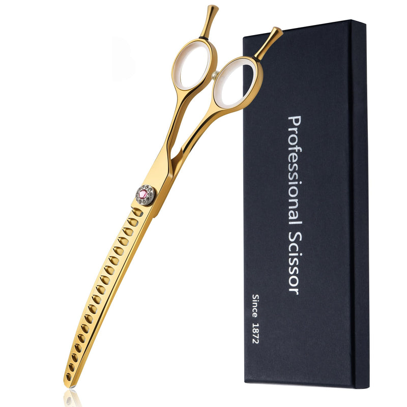 7" Downward Curved Dog Grooming Scissors for Grooming Face and Paws Safety Dog Chunker Trimming Cutting Shears for Dog Cat Pet Grooming Gold 7" Gold Chunker - PawsPlanet Australia