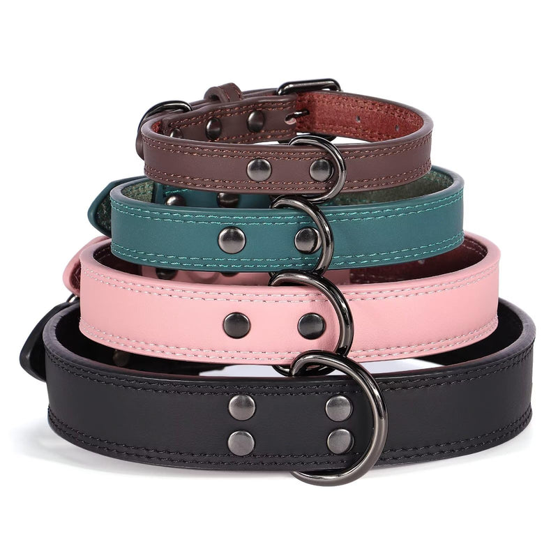 Didog Genuine Leather Dog Collar for Large Dogs, Durable and Soft Pink Dog Collars with Double D Rings and Metal Buckle,Pink,XL XL:Neck 17-21",Width 1¼"