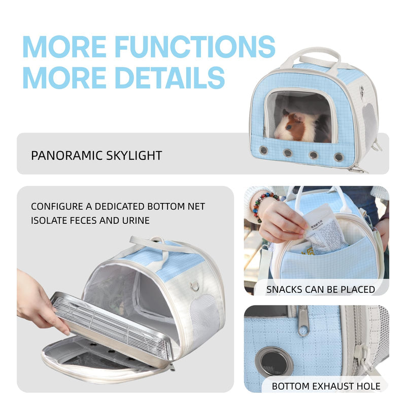 Blue Guinea Pig Carrier Backpack with Clear Observation Window & Leak-Proof Tray | Ventilated Design for Chinchilla/Fancy Rat | Portable Hand-Carry to Vet Visit/Park BLUE - PawsPlanet Australia
