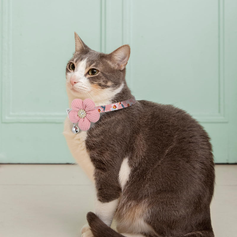 Breakaway Flower Cat Collar, Small Female Kitten Flower Collars, Cute Girl Cat Collar, Adjustable Safety Buckle Kitten Collars with Bells for Boy Girl Cats Puppies Small Pets, Pink - PawsPlanet Australia