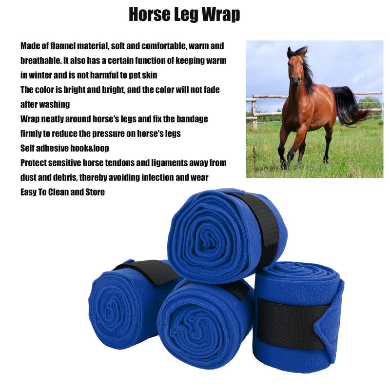 Horse Leg Wrap Self Adhesive Fleece Bandages 4pcs Multifunctional Support for Training Exercising (Blue)