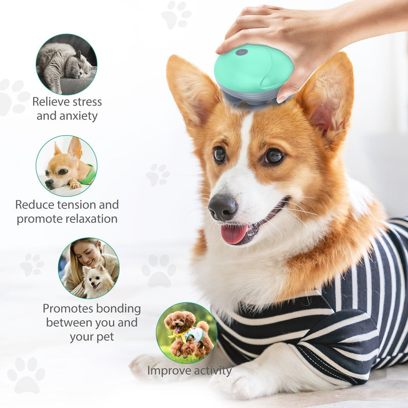 ORIA Electric Pet Massager, Handheld Dog and Cat Massage, Waterproof Pet Bath Brush, Electric Head Massager, with 3 Modes, 4 Detachable Heads, 96 Massage Nodes, for Stress Release, Body Relaxation Green - PawsPlanet Australia
