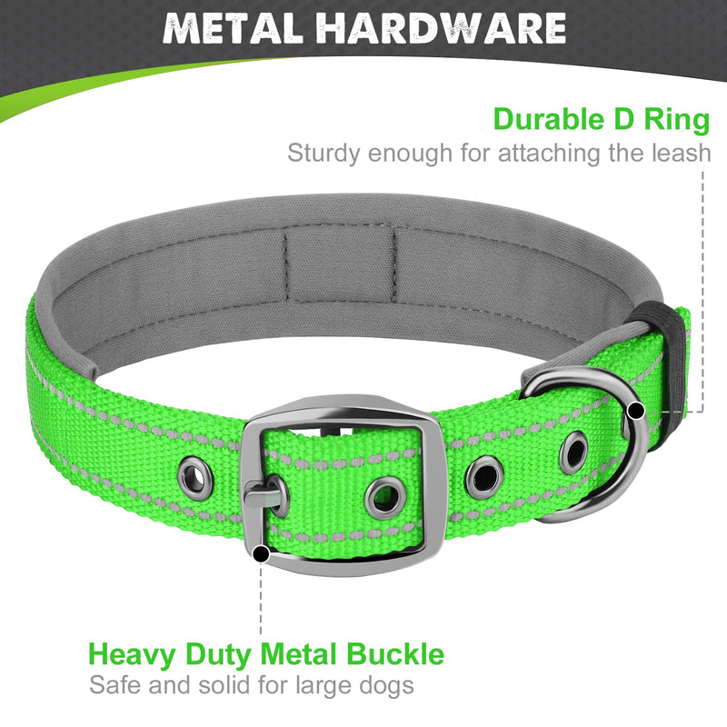 Joytale Dog Collar for Large Dogs, Neoprene Padded and Adjustable, Reflective Wide Heavy Duty Pet Collars with Durable Metal Belt Buckle for Walking, Green, L L: Width 1", Neck 19-23" - PawsPlanet Australia