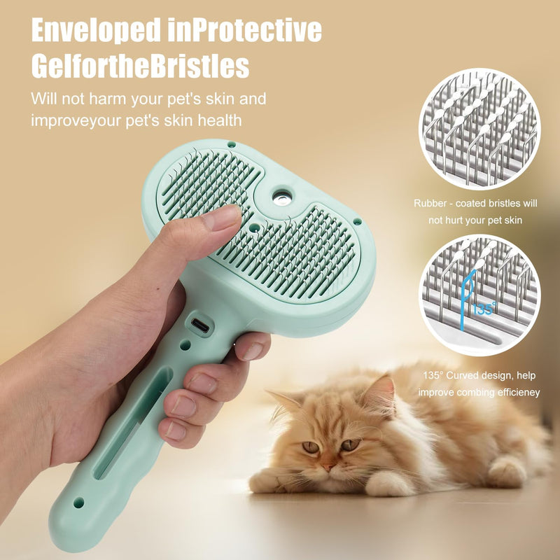3-in-1 Pet Steam Brush, Grooming Comb with Water Tank for Cats and Dogs, Long and Short Hair (Green) Green - PawsPlanet Australia