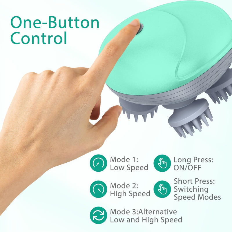 ORIA Electric Pet Massager, Handheld Dog and Cat Massage, Waterproof Pet Bath Brush, Electric Head Massager, with 3 Modes, 4 Detachable Heads, 96 Massage Nodes, for Stress Release, Body Relaxation Green - PawsPlanet Australia