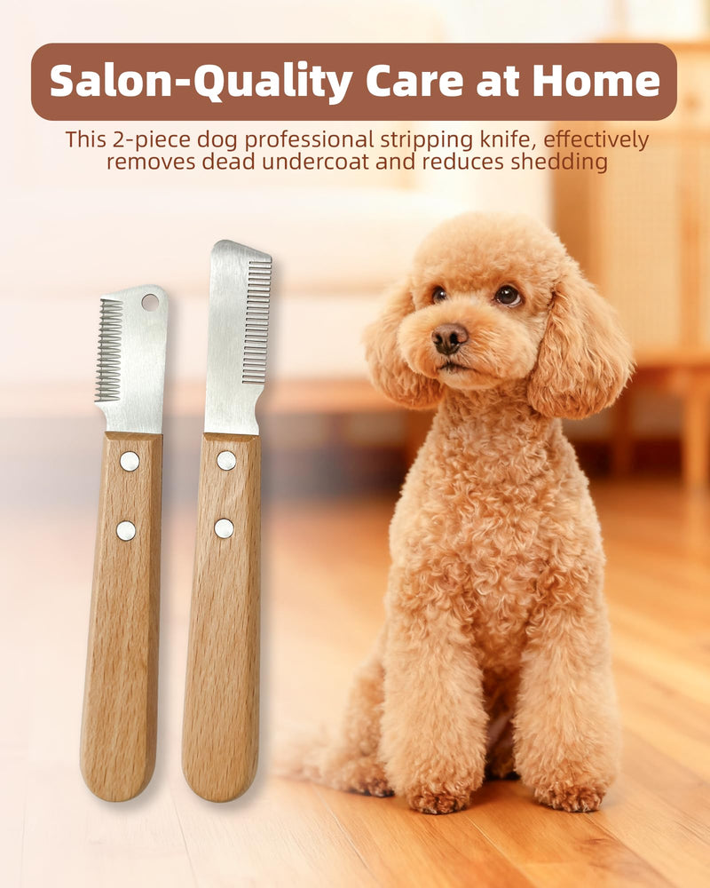 2PCS Professional Stripping Knife for Dogs, Pet Hair Removal Comb for Massaging, Grooming, Cat Hair Brush with Wooden Handles and Stainless Steel Blades - PawsPlanet Australia