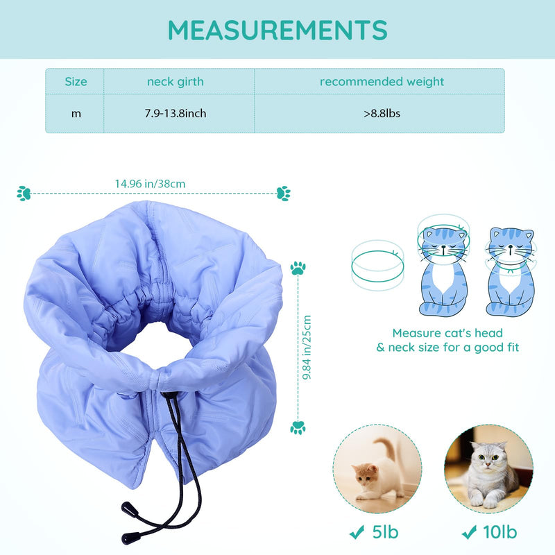 Cat Recovery Collar, Soft Adjustable Cat Cone Alternative, Lightweight Waterproof Fasteners Collars for Cats Kittens Puppies, After Stop Licking and Daily Use (Blue, M(Neck7.9-13.8")) M(Neck7.9"-13.8") Blue