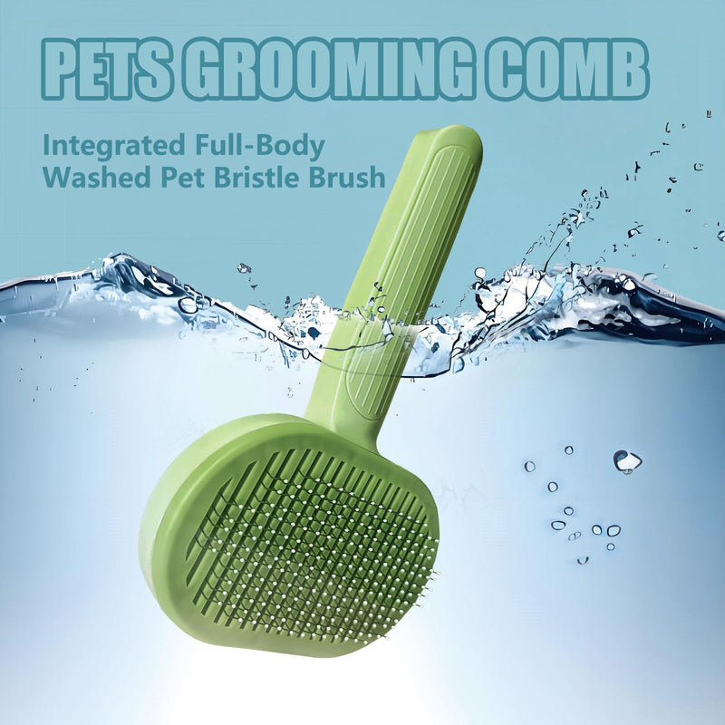 Demiya Cat Grooming Brush with Ergonomic Handle, Green Plastic Pet Brush for Cats & Dogs, Hair Shedding and Deshedding Tool for Long & Short Haired Pets (Green)