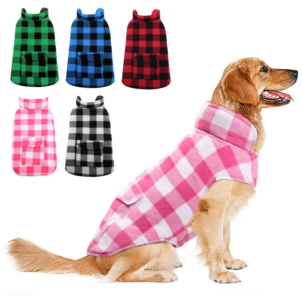 Dog Winter Coat, ASENKU Dog Fleece Jacket Plaid Reversible Dog Vest Waterproof Windproof Cold Weather Dog Clothes Pet Apparel for Small Medium Large Dogs (XXL, Pink) XX-Large