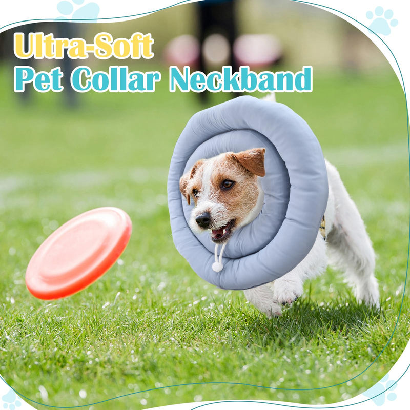 Waterproof Escape-Proof Soft Dog Cones, Adjustable Small Dog Donut Collar with Elastic Neckband, Elizabethan Collar for Dogs, Neck Pillow for Dogs and Cats (Blue-Gray, M) Blue-gray