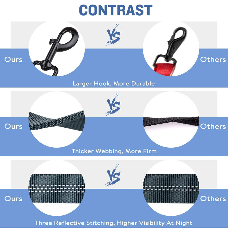 PuppyDoggy Dog Leash for Large Medium Dogs - 6Ft x 1" Reflective Stitching with Padded Handles & Poop Bag Dispenser (All Black) All Black 6 ft x 1 inch - PawsPlanet Australia