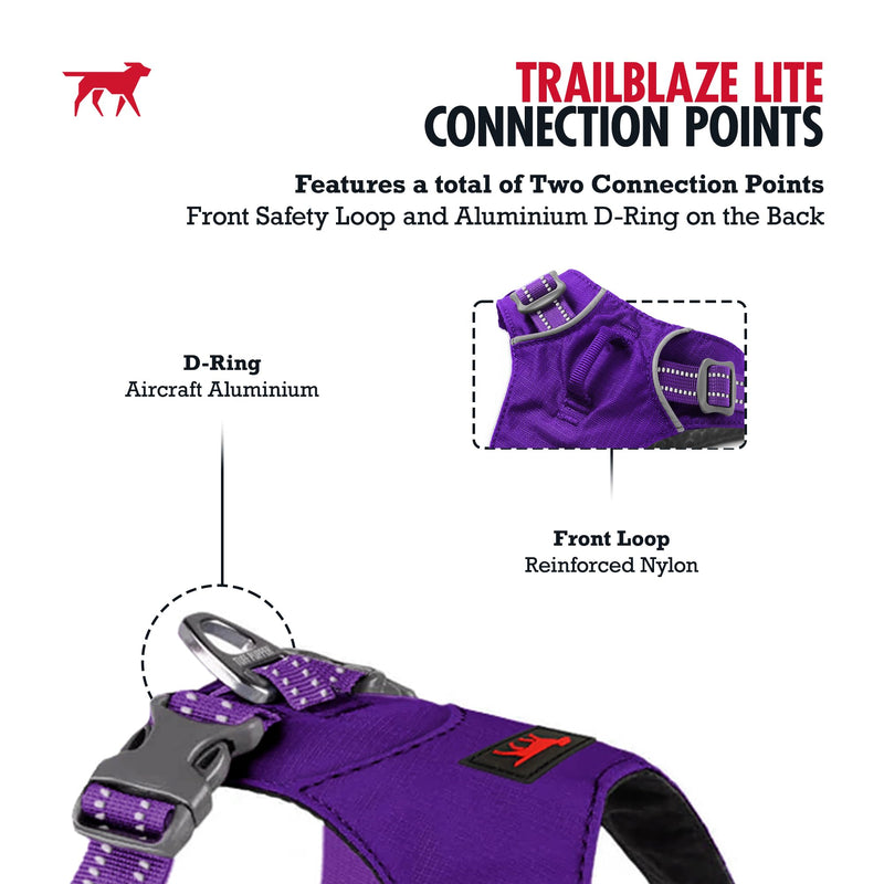 Tuff Pupper All-Day Wear Dog Harness | for Walking, Trail Running, Hiking | Front & Back Leash Clips | Reflective Trim | Easy On/Off Buckles | Lightweight Breathable | No Pull Design (Medium, Purple) Medium Deep Purple - PawsPlanet Australia
