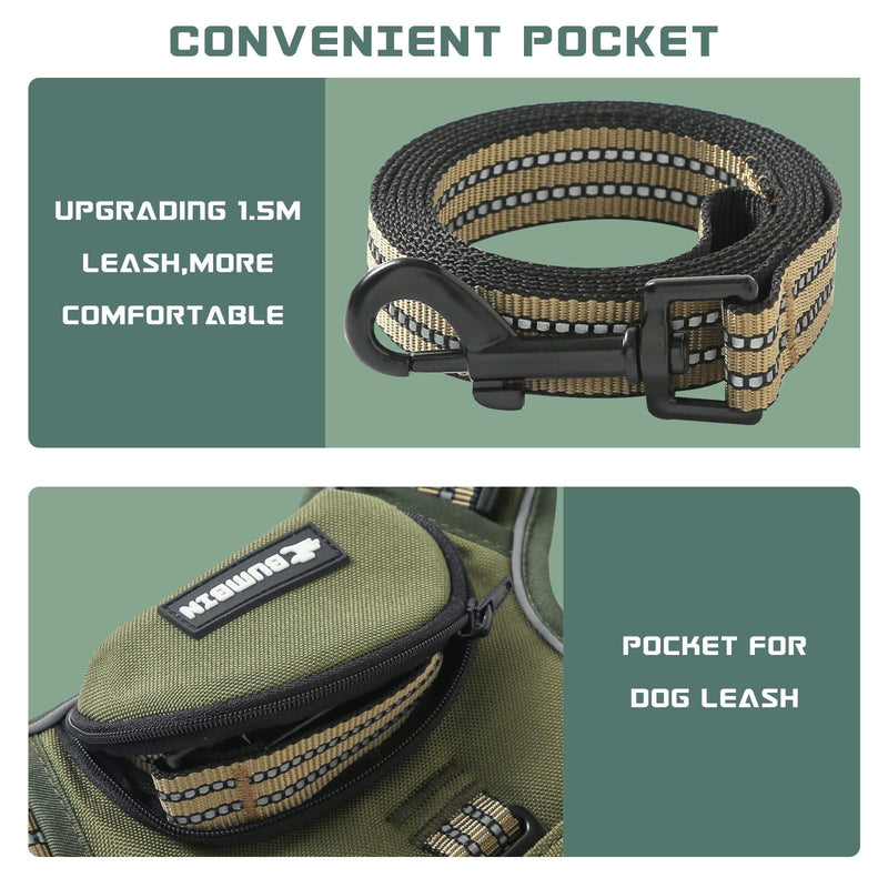 No Pull Dog Harness for Large Dogs, Adjustable No Choke Pet Vest with Dog Leash Fit Smart Reflective Pet Walking Harness for Training Easy Control Soft Handle Green L Army Green - PawsPlanet Australia