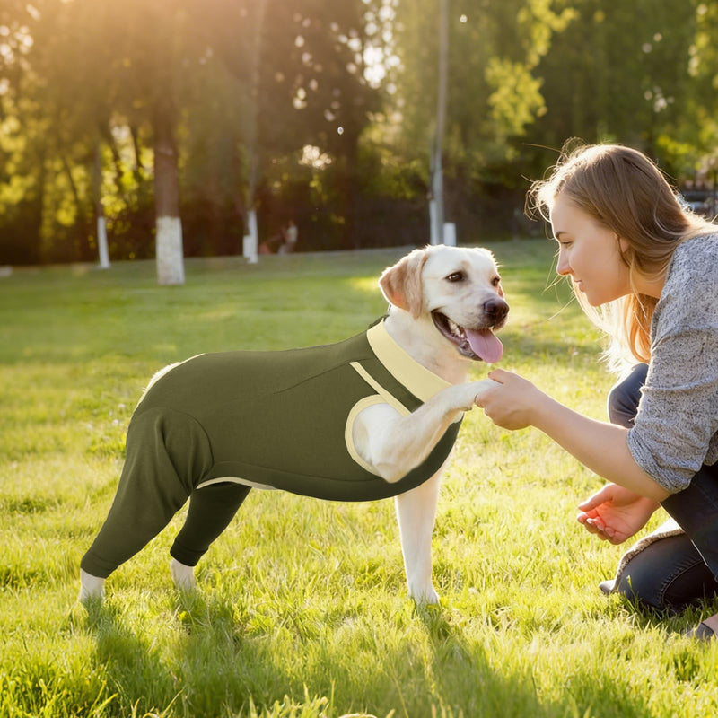 Lelepet Dog Recovery Suit, Long Sleeve Wound Protector for Cruciate Ligament Surgery, Anti-Lick Dog Back Leg Surgical Suit Pet Medical Shirt After Operation, Army Green S
