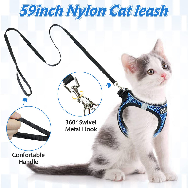 Cat Harness and Leash Set for Walking Escape Proof,Adjustable Soft Mesh Kittens Harness Vest with Reflective Strip for Small Cats,Easy to Control S Blue - PawsPlanet Australia