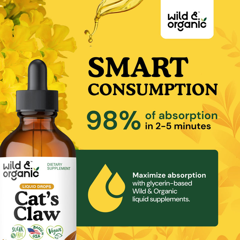 Wild & Organic Cats Claw Herb Supplement - Immune Support - Pure Cats Claw Tincture - Add to Tea Liquid Drops - Uncaria Tomentosa Bark - Vegan, Sugar & Alcohol-Free - 4 fl oz 4 Fl Oz (Pack of 1) - PawsPlanet Australia